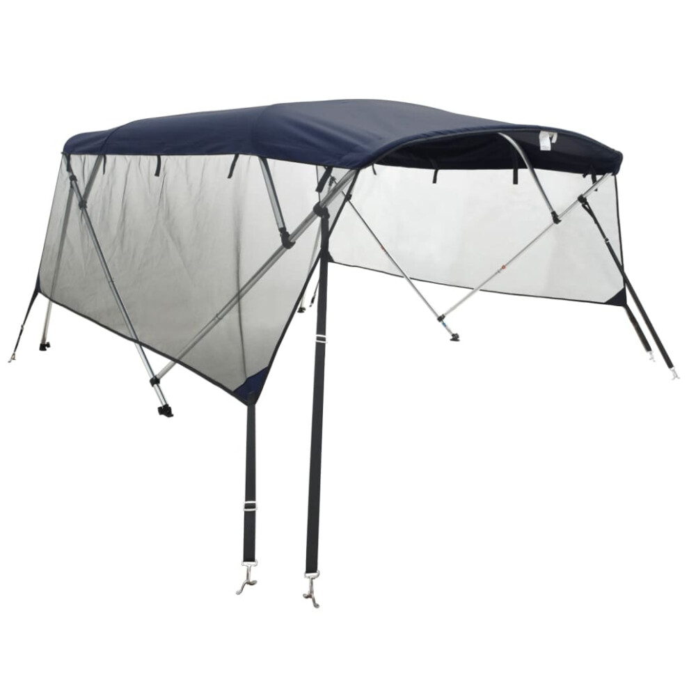 (blue and black, 183 x (170-182) cm/with mesh) vidaXL 3-bow Bimini Top with Sidewalls UV-Proof Canvas Boat Canopy Awning