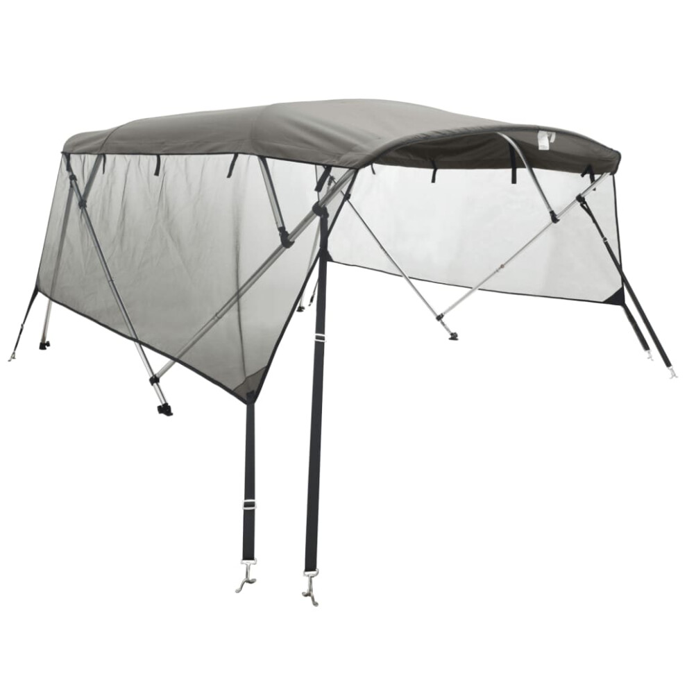 (anthracite grey, 243 x (170-182) cm/with mesh) vidaXL 3-bow Bimini Top with Sidewalls UV-Proof Canvas Boat Canopy Awning