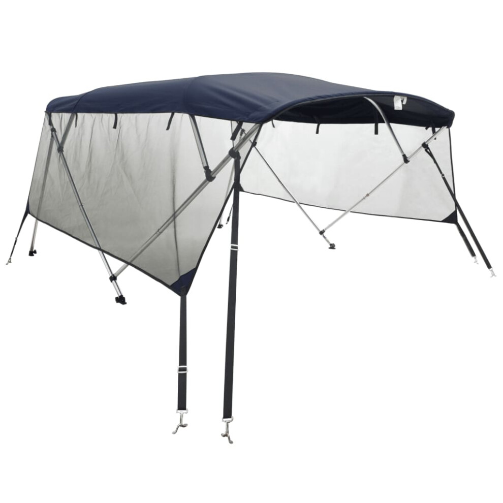 (blue and black, 183 x (137-152) cm/with mesh) vidaXL 3-bow Bimini Top with Sidewalls UV-Proof Canvas Boat Canopy Awning