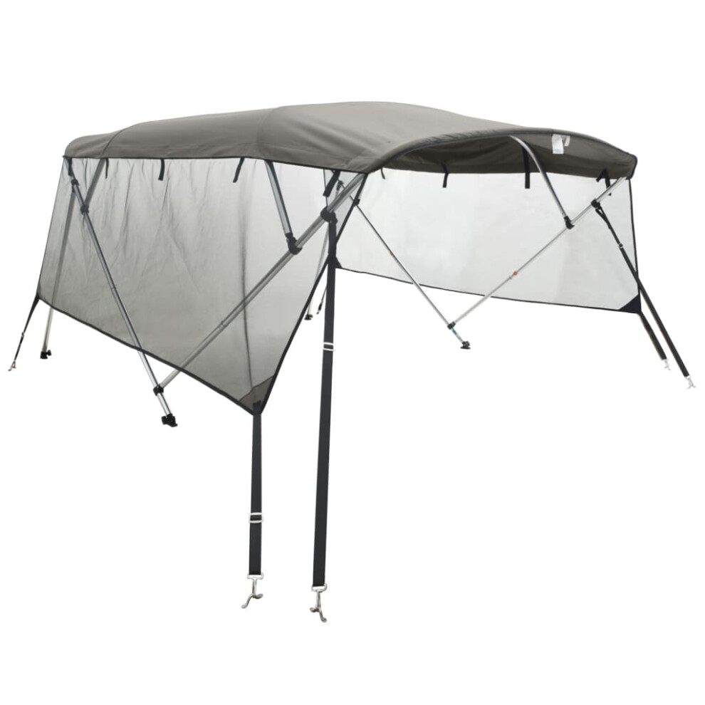 (anthracite grey and black, 183 x (185-198) cm/with mesh) vidaXL 3-bow Bimini Top with Sidewalls UV-Proof Canvas Boat Canopy Awning