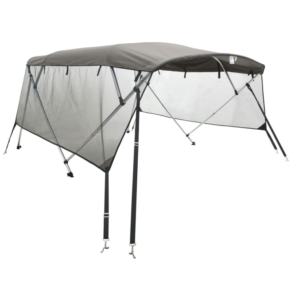 (anthracite grey and black, 183 x (170-182) cm/with mesh) vidaXL 3-bow Bimini Top with Sidewalls UV-Proof Canvas Boat Canopy Awning