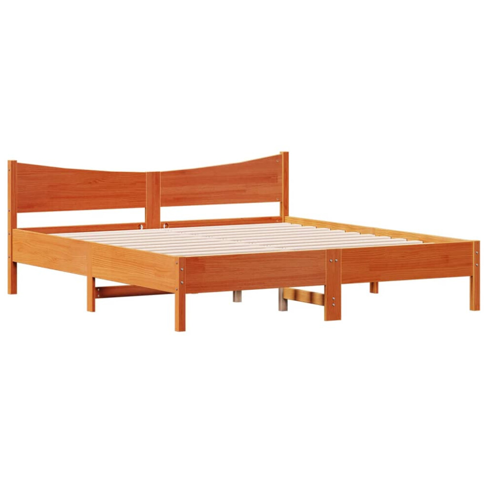 Vidaxl (Wax Brown, 200 X 200 Cm) Bed Frame & Headboard Wax Brown 180X200 Cm Super King Solid Wood Pine