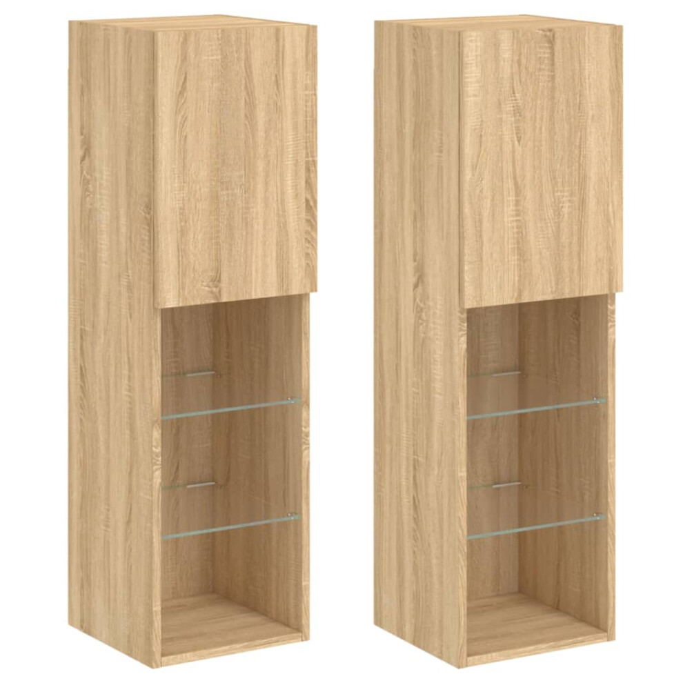 Vidaxl (Sonoma Oak, 30.5 X 30 X 102 Cm/ 2 Pcs) Tv Cabinets With Led Lights Tv Stand Tv Units Entertainment Centre