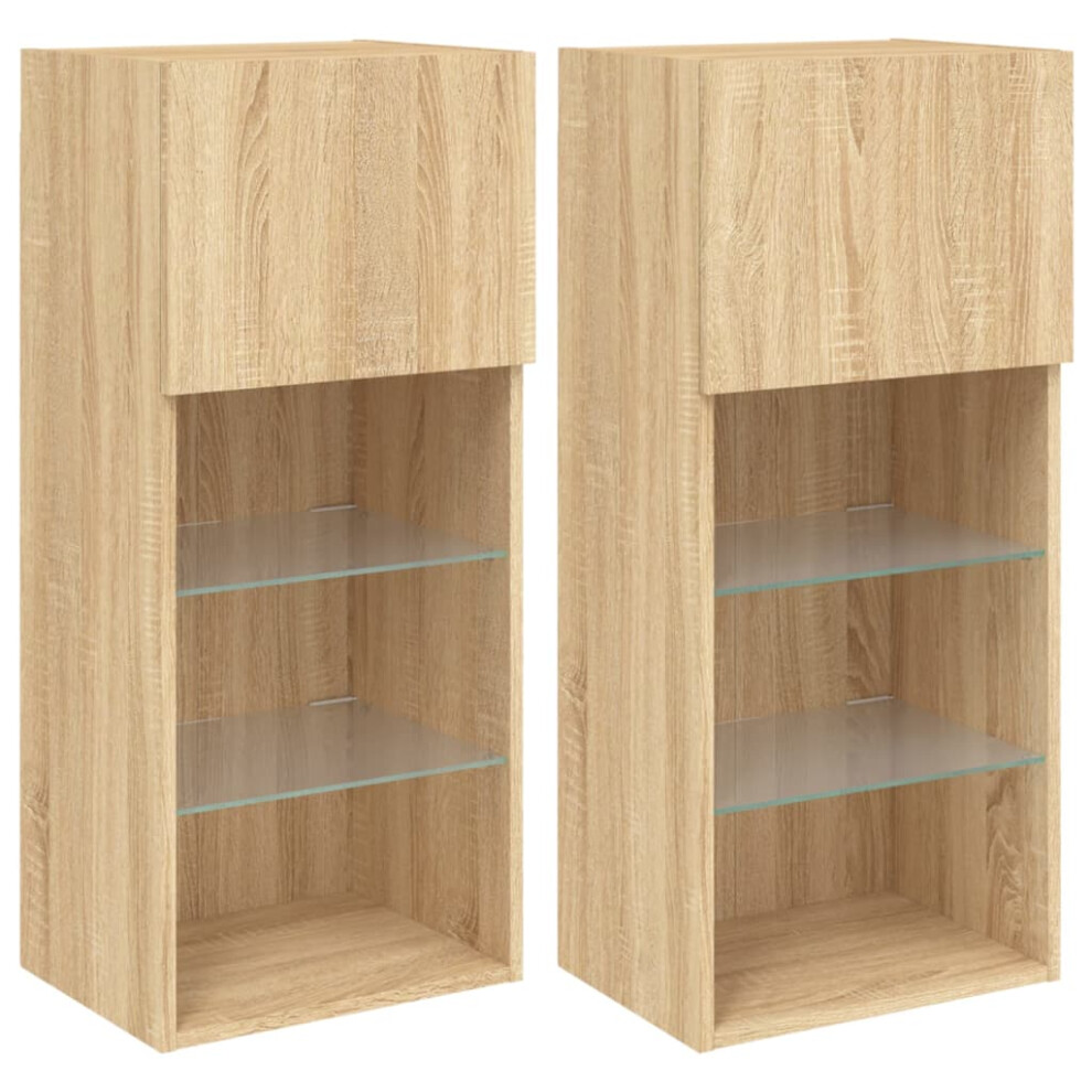 Vidaxl (Sonoma Oak, 40.5 X 30 X 90 Cm/ 2 Pcs) Tv Cabinets With Led Lights Tv Stand Tv Units Entertainment Centre