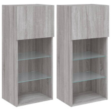 (grey sonoma, 40.5 x 30 x 90 cm/ 2 pcs) vidaXL TV Cabinets with LED Lights TV Stand TV Units Entertainment Centre