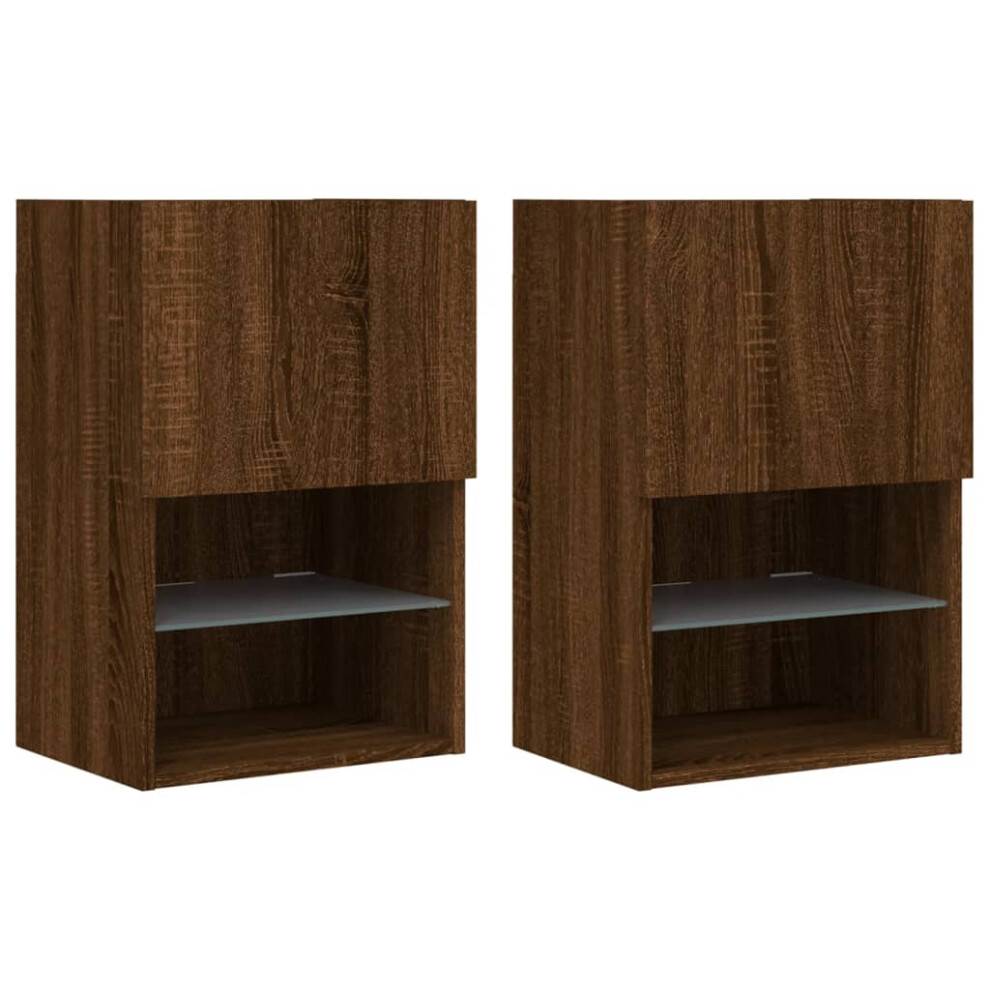 Vidaxl Brown ( Oak, 40.5 X 30 X 60 Cm/ 2 Pcs) Tv Cabinets With Led Lights Tv Stand Tv Units Entertainment Centre
