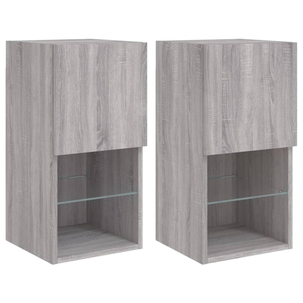 Vidaxl (Grey Sonoma, 30.5 X 30 X 60 Cm/ 2 Pcs) Tv Cabinets With Led Lights Tv Stand Tv Units Entertainment Centre