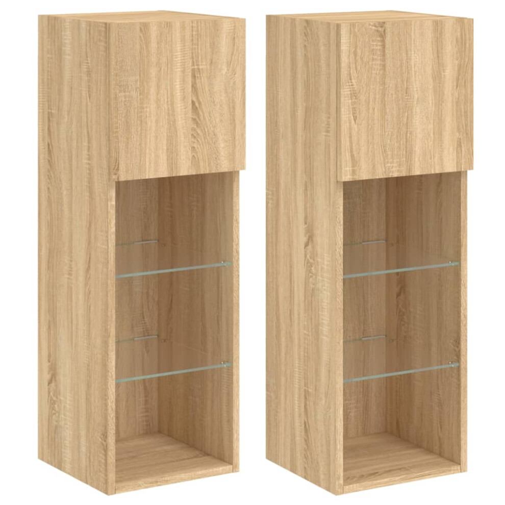 Vidaxl (Sonoma Oak, 30.5 X 30 X 90 Cm/ 2 Pcs) Tv Cabinets With Led Lights Tv Stand Tv Units Entertainment Centre