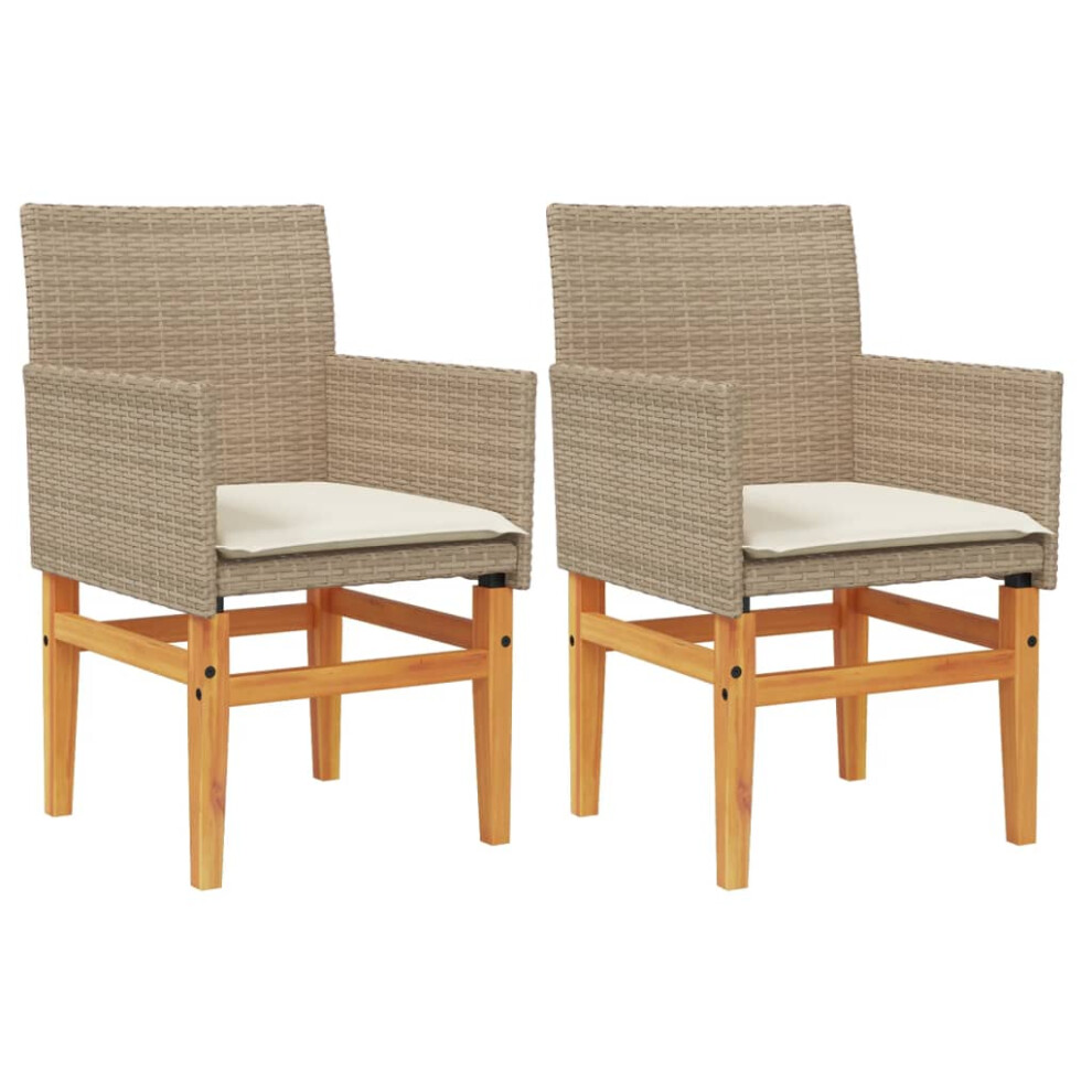 (beige, with cushion) vidaXL Garden Chairs with Cushions Outdoor Chair Poly Rattan and Solid Wood