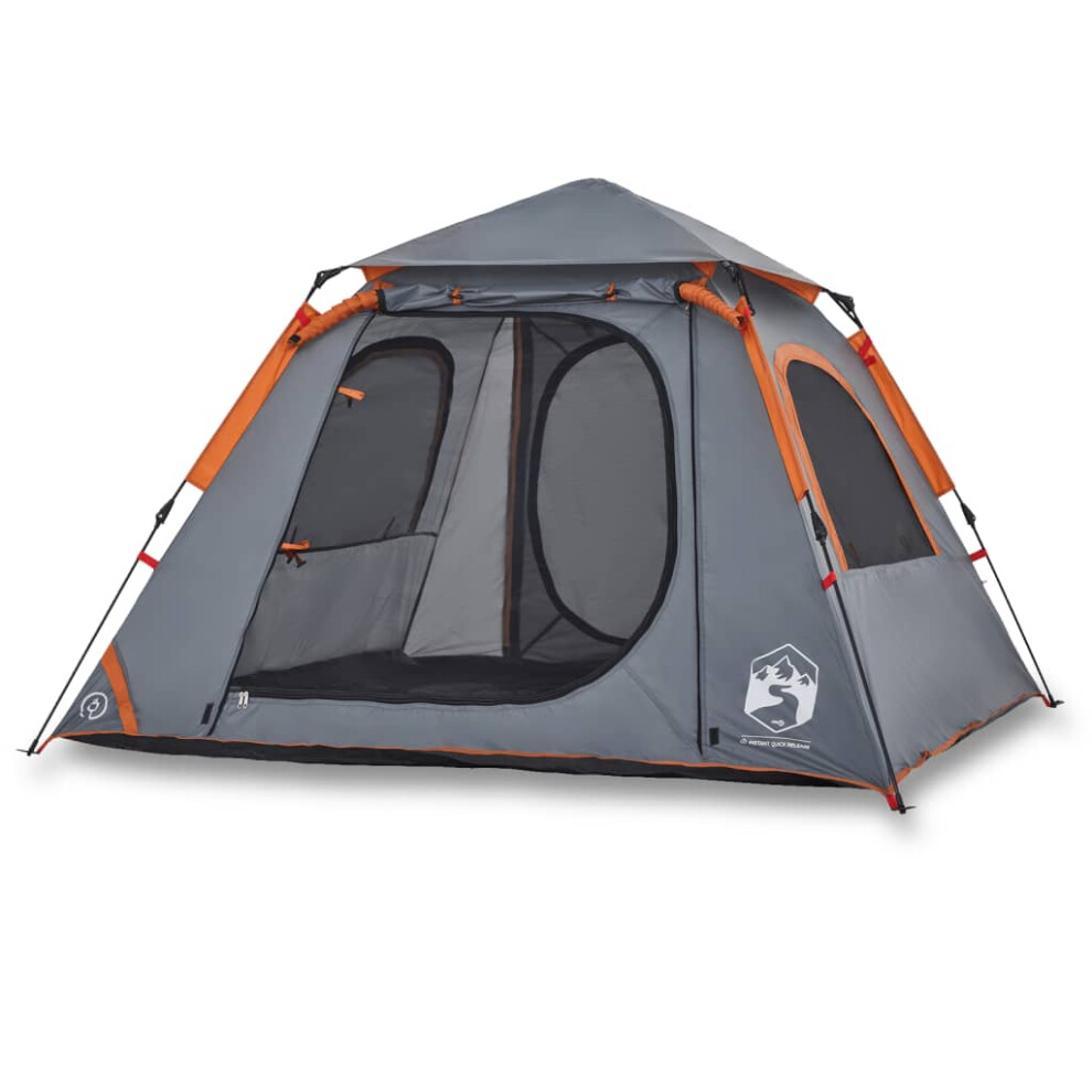 (Grey and orange, 210 x 210 x 140 cm) vidaXL Camping Tent Dome 5-Person Dome Tent Grey and Orange Quick Release