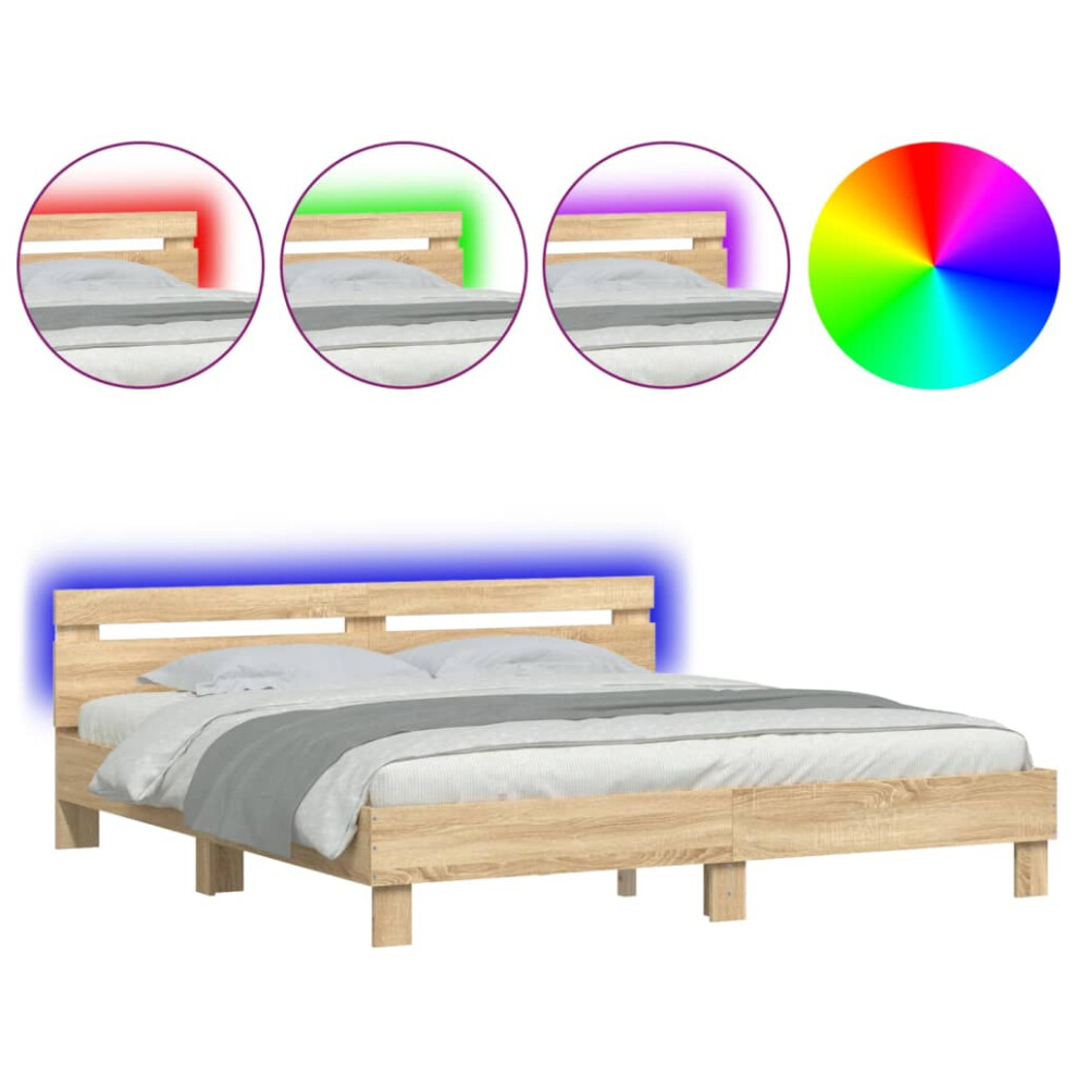 (sonoma oak, 180 x 200 cm) vidaXL Bed Frame with Headboard and LED Bed Base Bedstead Matress Foundation