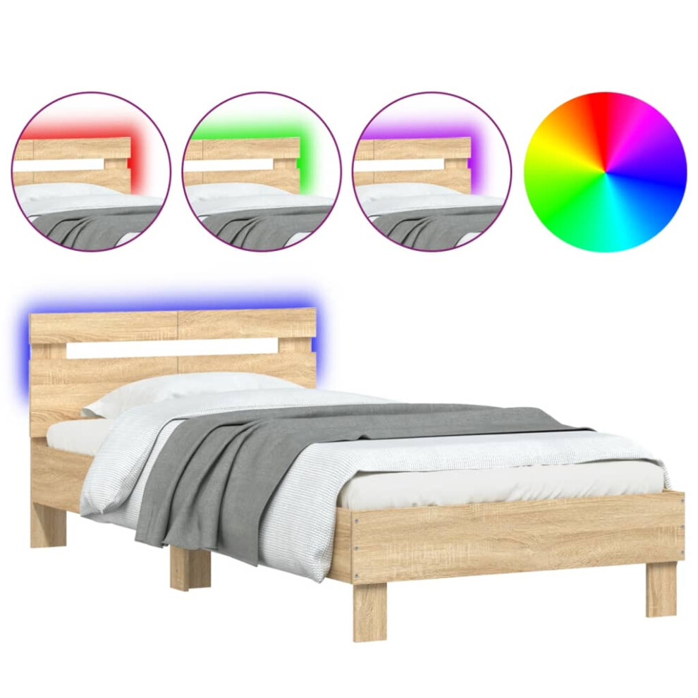 (sonoma oak, 100 x 200 cm) vidaXL Bed Frame with Headboard and LED Bed Base Bedstead Matress Foundation