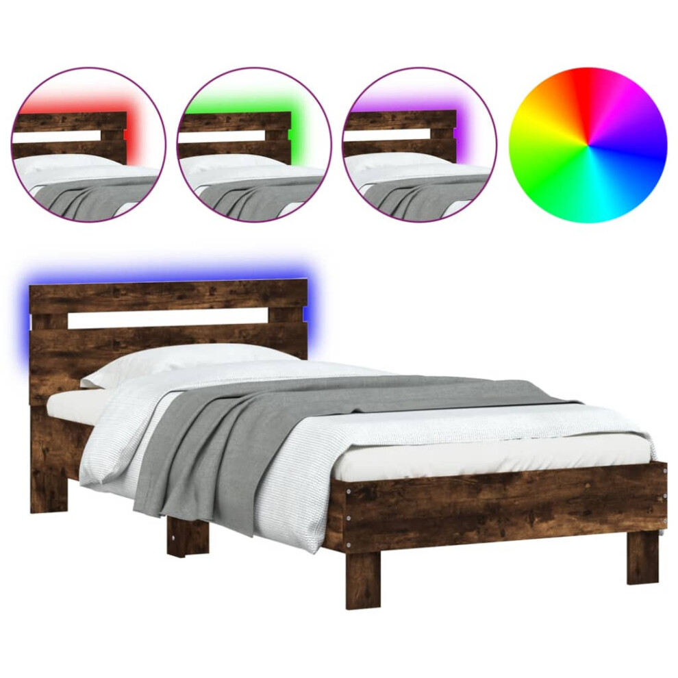 (smoked oak, 90 x 200 cm) vidaXL Bed Frame with Headboard and LED Bed Base Bedstead Matress Foundation