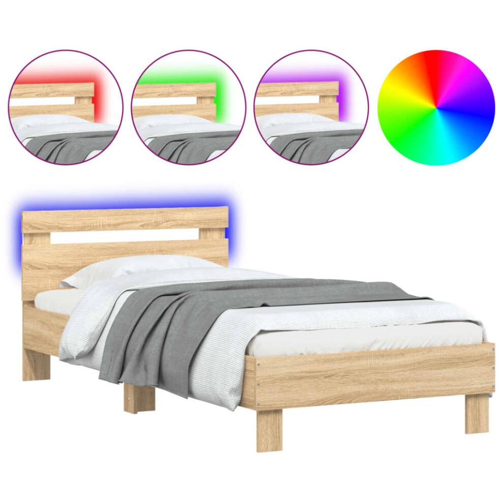 (sonoma oak, 75 x 190 cm) vidaXL Bed Frame with Headboard and LED Bed Base Bedstead Matress Foundation