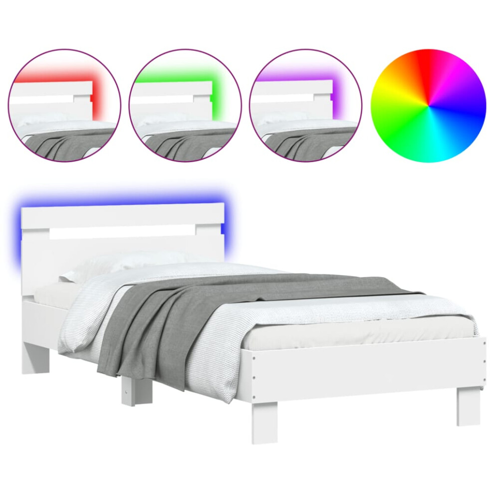 Vidaxl (White, 75 X 190 Cm) Bed Frame With Headboard And Led Bed Base Bedstead Matress Foundation