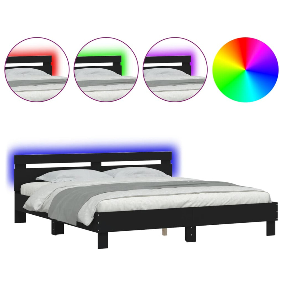 Vidaxl (Black, 200 X 200 Cm) Bed Frame With Headboard And Led Bed Base Bedstead Matress Foundation