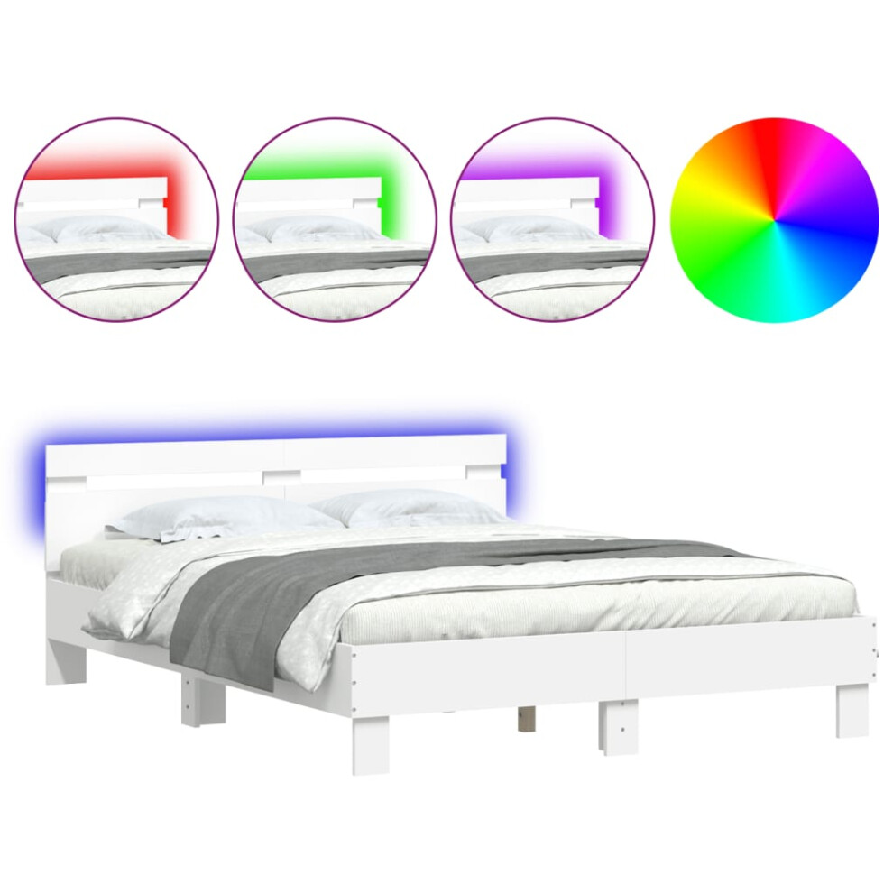 Vidaxl (White, 150 X 200 Cm) Bed Frame With Headboard And Led Bed Base Bedstead Matress Foundation