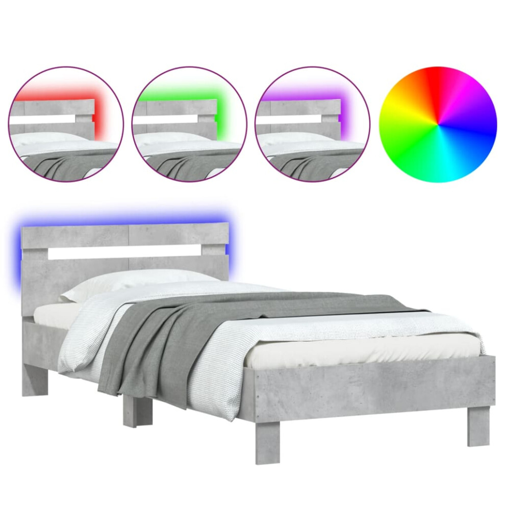 (concrete grey, 100 x 200 cm) vidaXL Bed Frame with Headboard and LED Bed Base Bedstead Matress Foundation