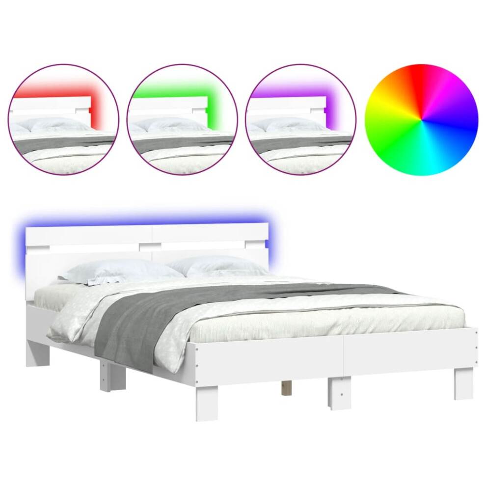 Vidaxl (White, 120 X 200 Cm) Bed Frame With Headboard And Led Bed Base Bedstead Matress Foundation