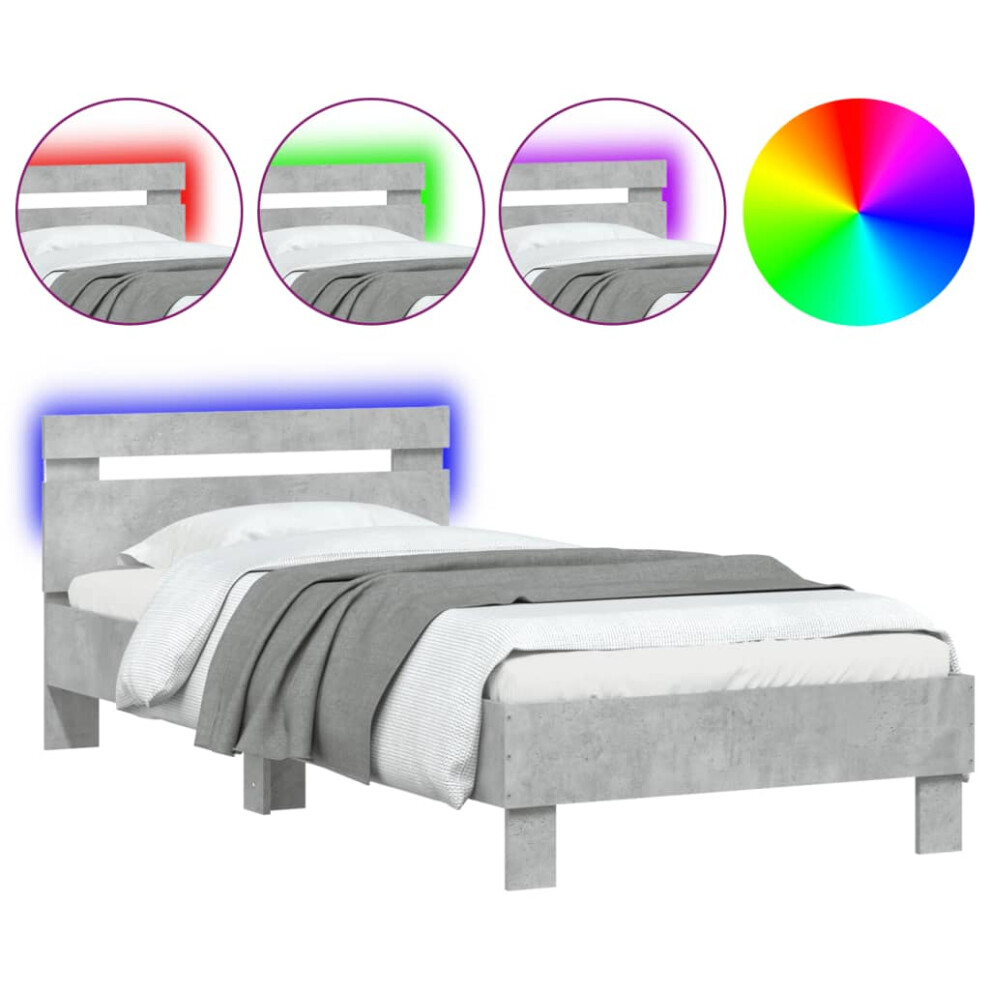 Vidaxl (Concrete Grey, 90 X 200 Cm) Bed Frame With Headboard And Led Bed Base Bedstead Matress Foundation