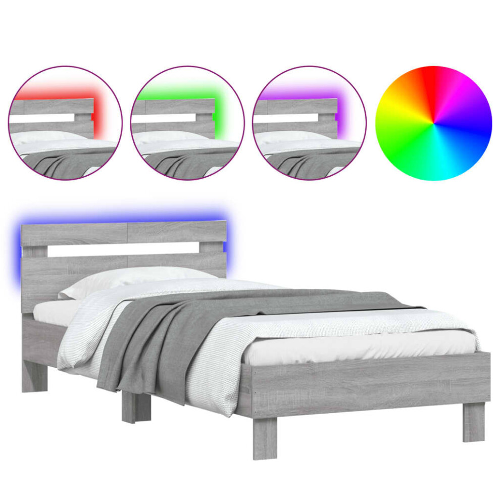 Vidaxl (Grey Sonoma, 100 X 200 Cm) Bed Frame With Headboard And Led Bed Base Bedstead Matress Foundation