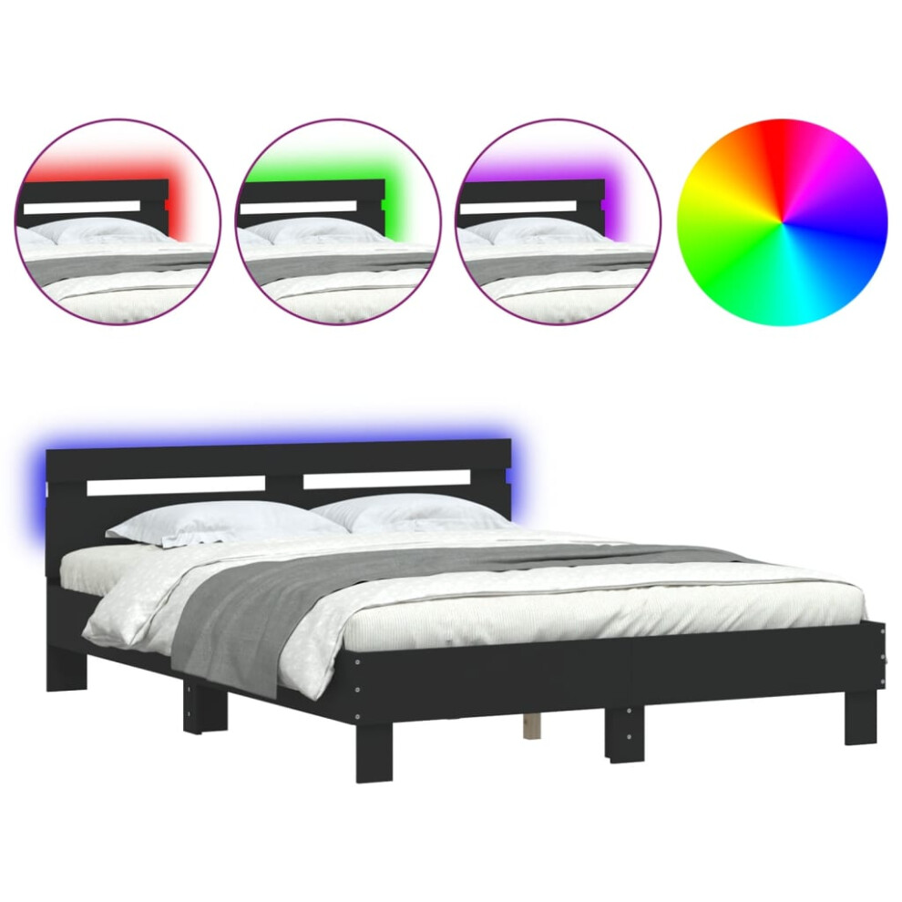 Vidaxl (Black, 140 X 200 Cm) Bed Frame With Headboard And Led Bed Base Bedstead Matress Foundation