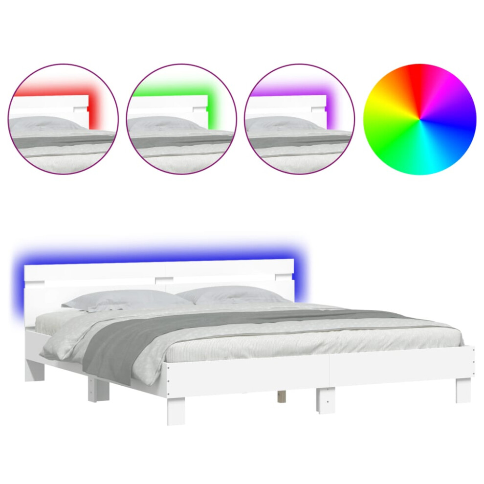 Vidaxl (White, 200 X 200 Cm) Bed Frame With Headboard And Led Bed Base Bedstead Matress Foundation