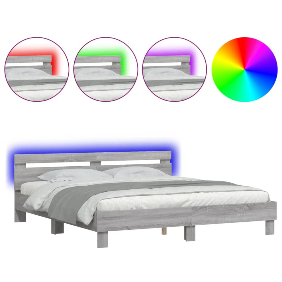 (grey sonoma, 180 x 200 cm) vidaXL Bed Frame with Headboard and LED Bed Base Bedstead Matress Foundation