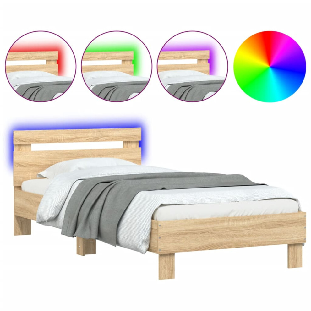 (sonoma oak, 90 x 200 cm) vidaXL Bed Frame with Headboard and LED Bed Base Bedstead Matress Foundation