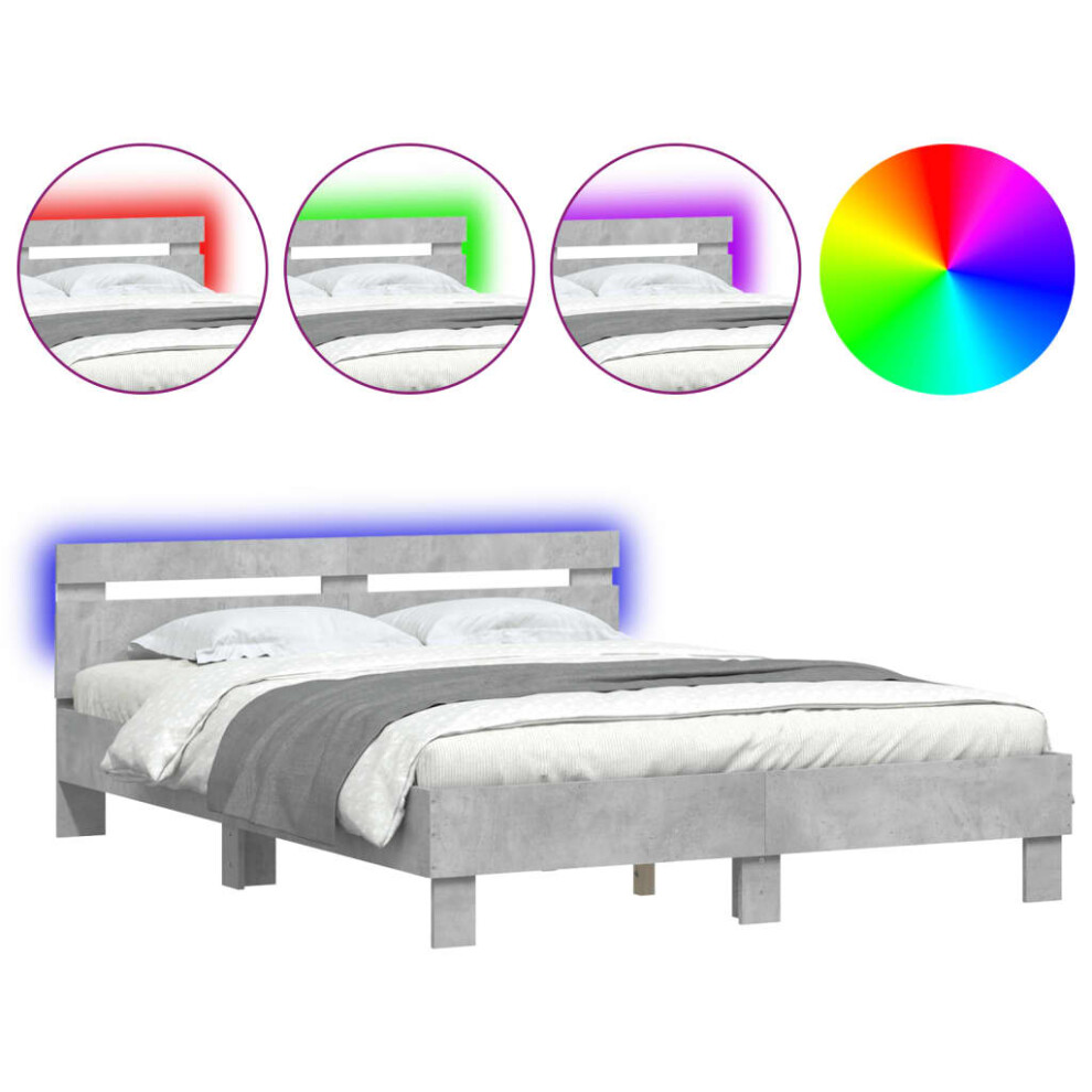 Vidaxl (Concrete Grey, 150 X 200 Cm) Bed Frame With Headboard And Led Bed Base Bedstead Matress Foundation