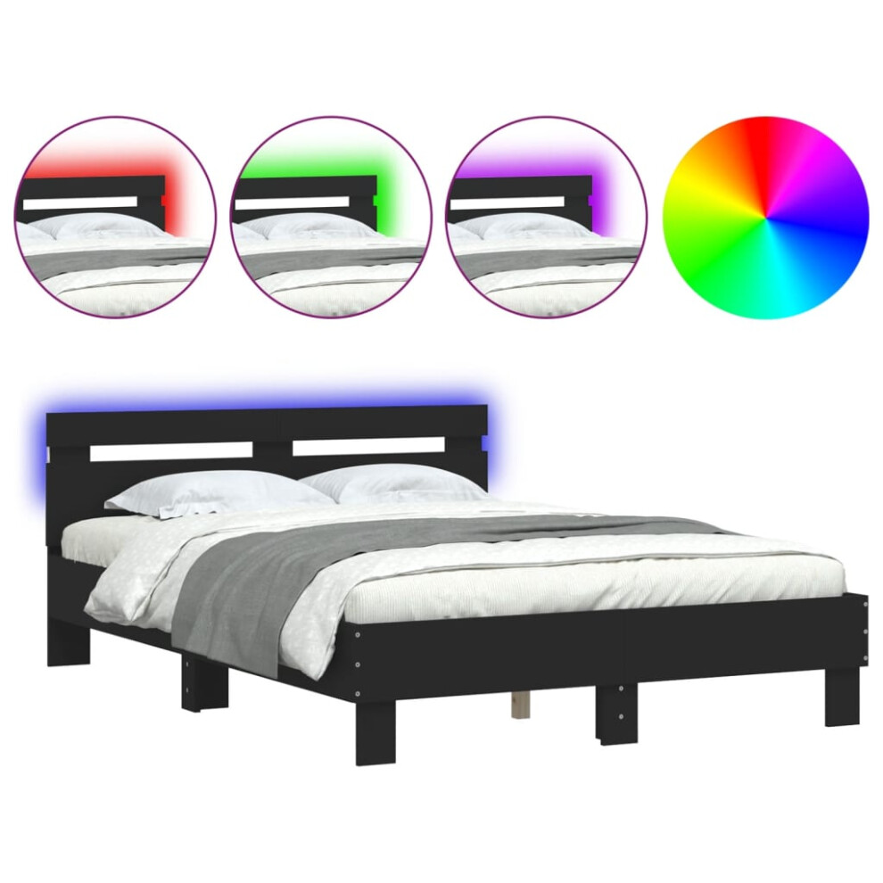 Vidaxl (Black, 120 X 200 Cm) Bed Frame With Headboard And Led Bed Base Bedstead Matress Foundation