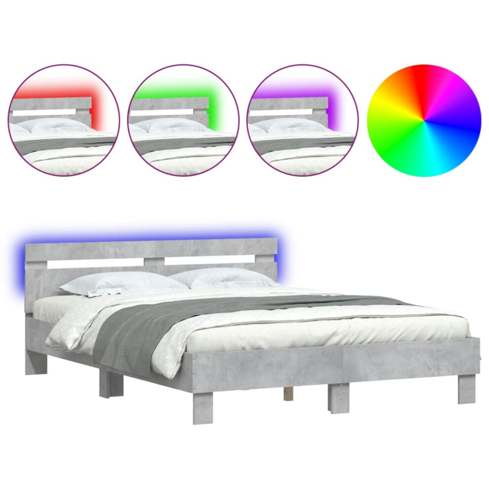 Vidaxl (Concrete Grey, 140 X 200 Cm) Bed Frame With Headboard And Led Bed Base Bedstead Matress Foundation