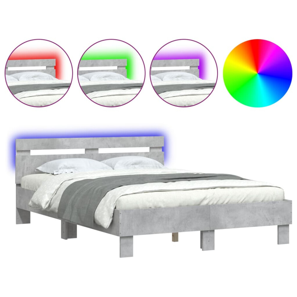Vidaxl (Concrete Grey, 120 X 200 Cm) Bed Frame With Headboard And Led Bed Base Bedstead Matress Foundation