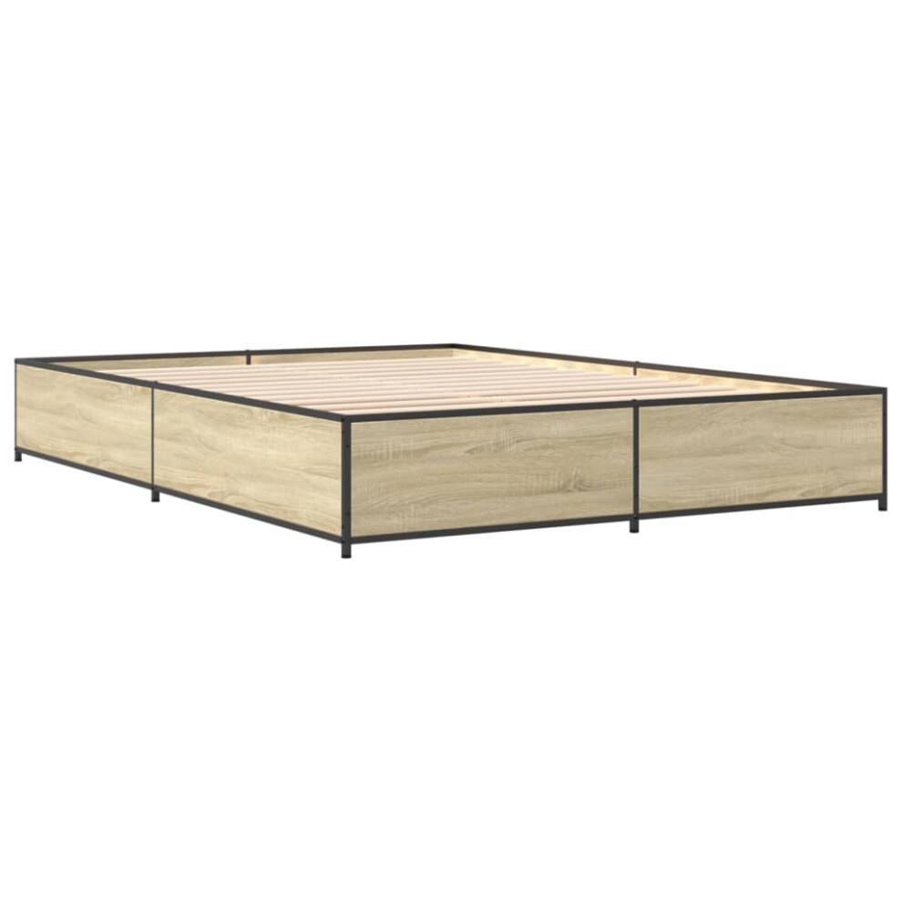 (sonoma oak, 150 x 200 cm) vidaXL Bed Frame Bed Base Sonoma Oak 160x200 cm Engineered Wood and Metal