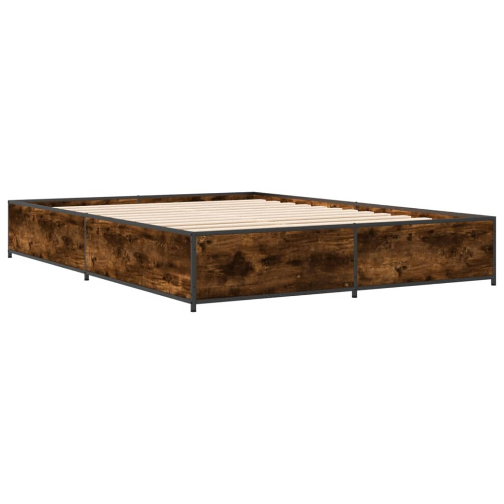 Vidaxl (Smoked Oak, 140 X 200 Cm) Bed Frame Bed Base Sonoma Oak 160X200 Cm Engineered Wood And Metal
