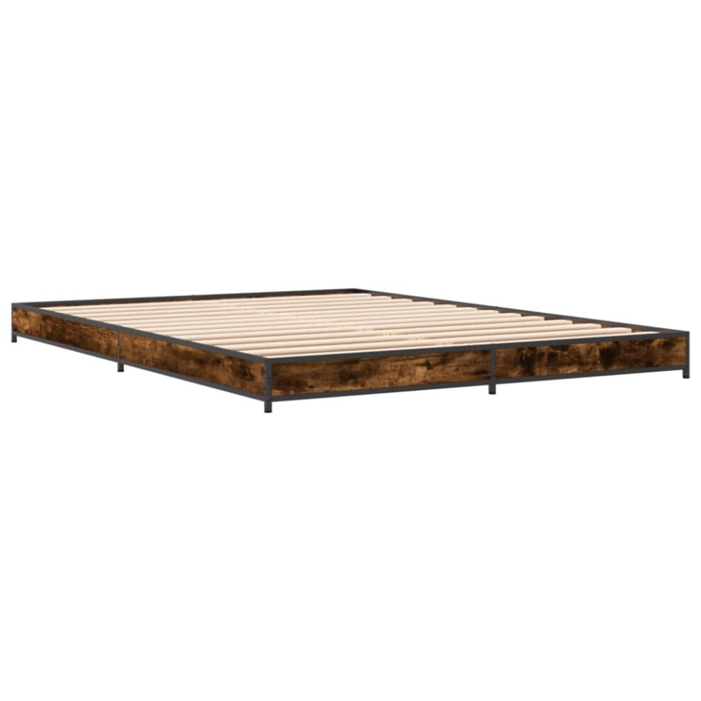 (smoked oak, 150 x 200 cm) vidaXL Bed Frame Bed Base Sonoma Oak 160x200 cm Engineered Wood and Metal