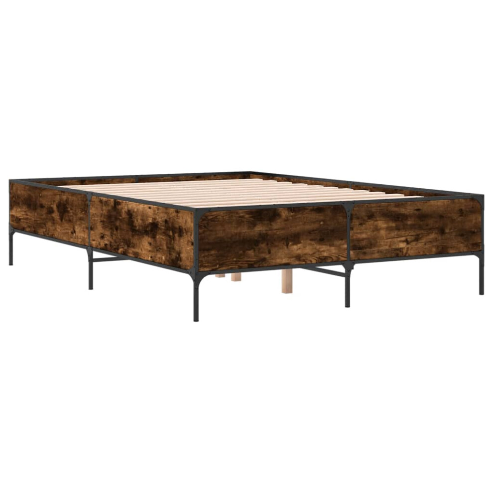 Vidaxl (Smoked Oak, 160 X 200 Cm) Bed Frame Home Bed Base Mattress Foundation Engineered Wood And Metal
