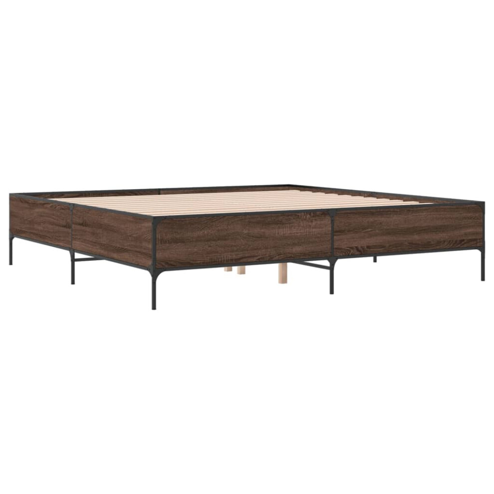 (brown oak, 200 x 200 cm) vidaXL Bed Frame Home Bed Base Mattress Foundation Engineered Wood and Metal