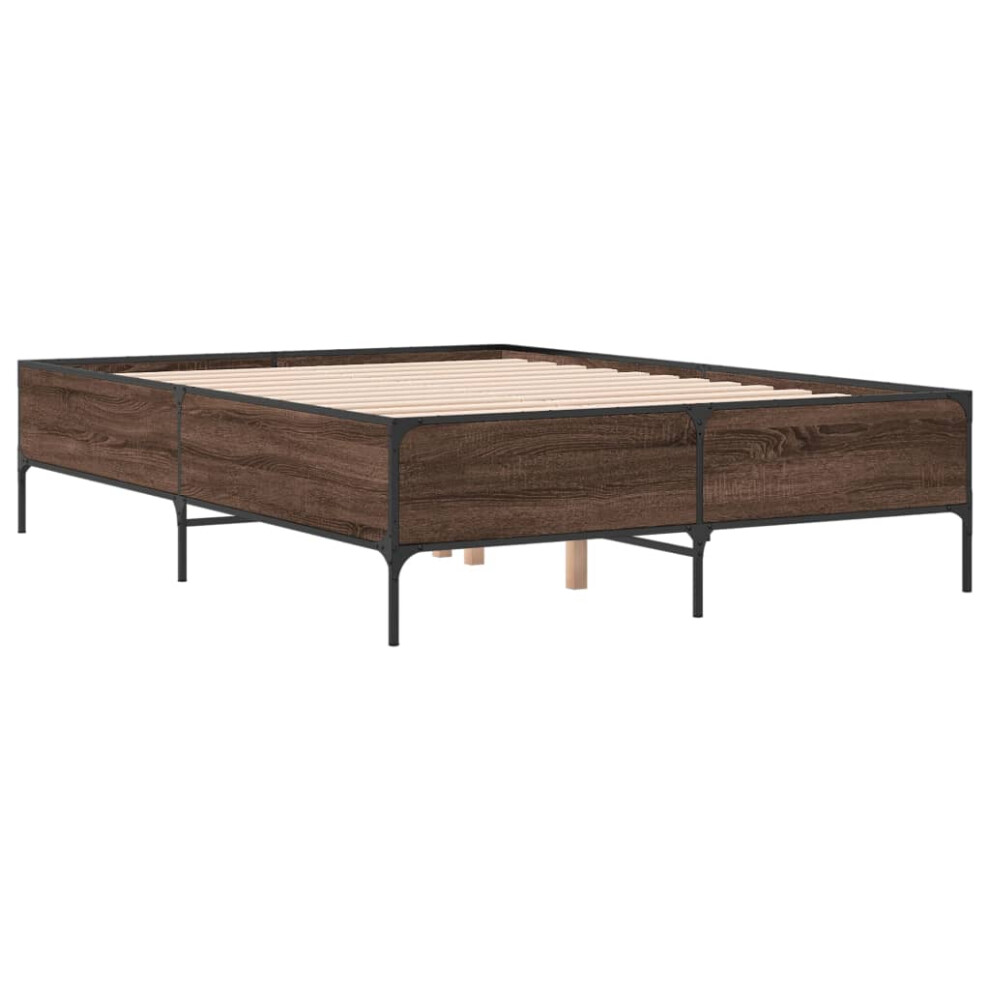 Vidaxl (Brown Oak, 140 X 200 Cm) Bed Frame Home Bed Base Mattress Foundation Engineered Wood And Metal