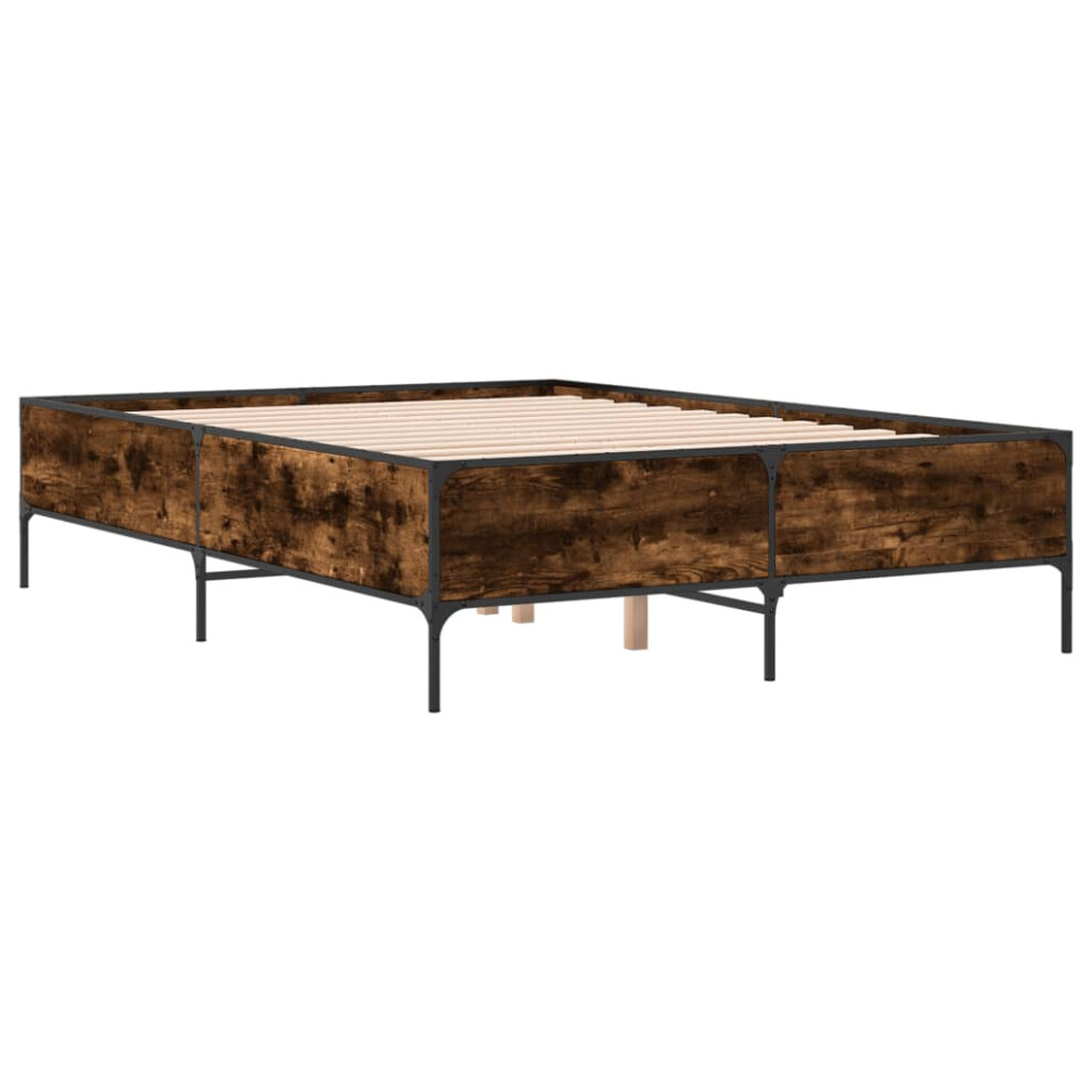 Vidaxl (Smoked Oak, 120 X 200 Cm) Bed Frame Home Bed Base Mattress Foundation Engineered Wood And Metal