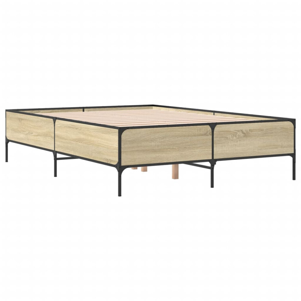 Vidaxl (Sonoma Oak, 120 X 190 Cm) Bed Frame Home Bed Base Mattress Foundation Engineered Wood And Metal