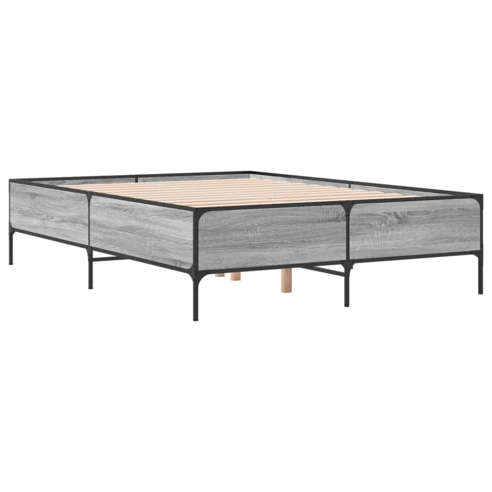 Vidaxl (Grey Sonoma, 120 X 190 Cm) Bed Frame Home Bed Base Mattress Foundation Engineered Wood And Metal
