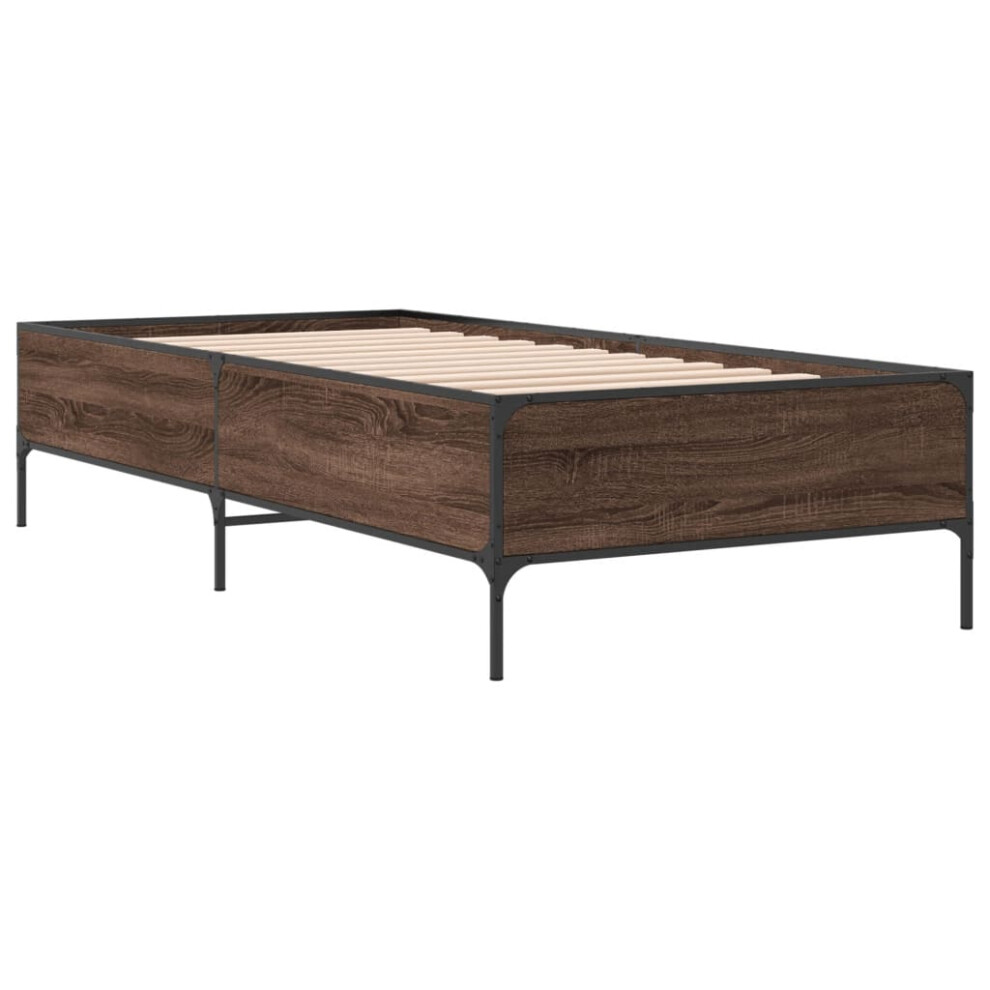 Vidaxl (Brown Oak, 90 X 190 Cm) Bed Frame Home Bed Base Mattress Foundation Engineered Wood And Metal