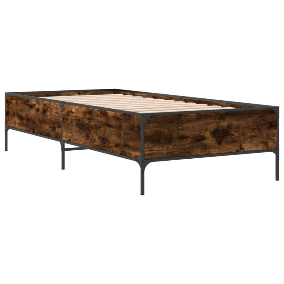 Vidaxl (Smoked Oak, 75 X 190 Cm) Bed Frame Home Bed Base Mattress Foundation Engineered Wood And Metal