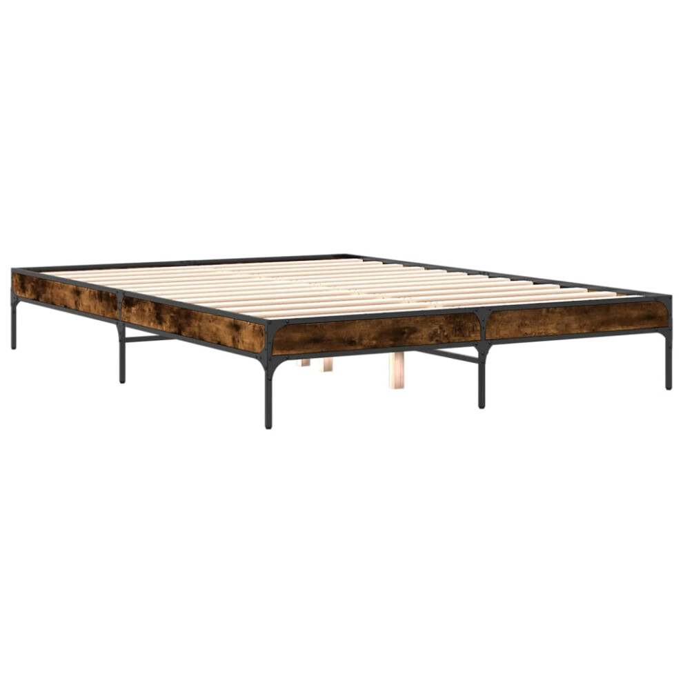 Vidaxl (Smoked Oak, 140 X 200 Cm) Bed Frame Home Bed Base Mattress Foundation Engineered Wood And Metal