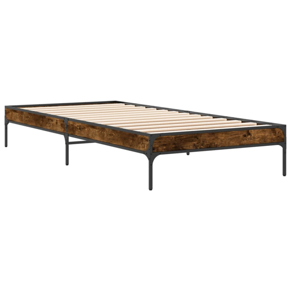 (smoked oak, 90 x 200 cm) vidaXL Bed Frame Home Bed Base Mattress Foundation Engineered Wood and Metal