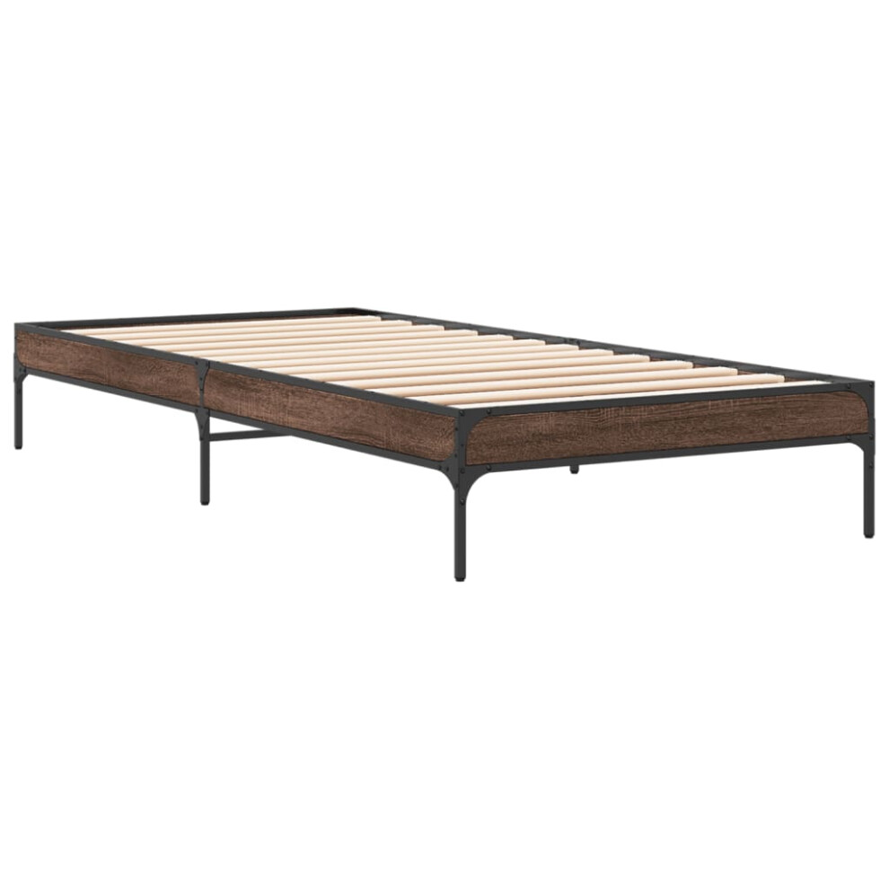 (brown oak, 100 x 200 cm) vidaXL Bed Frame Home Bed Base Mattress Foundation Engineered Wood and Metal