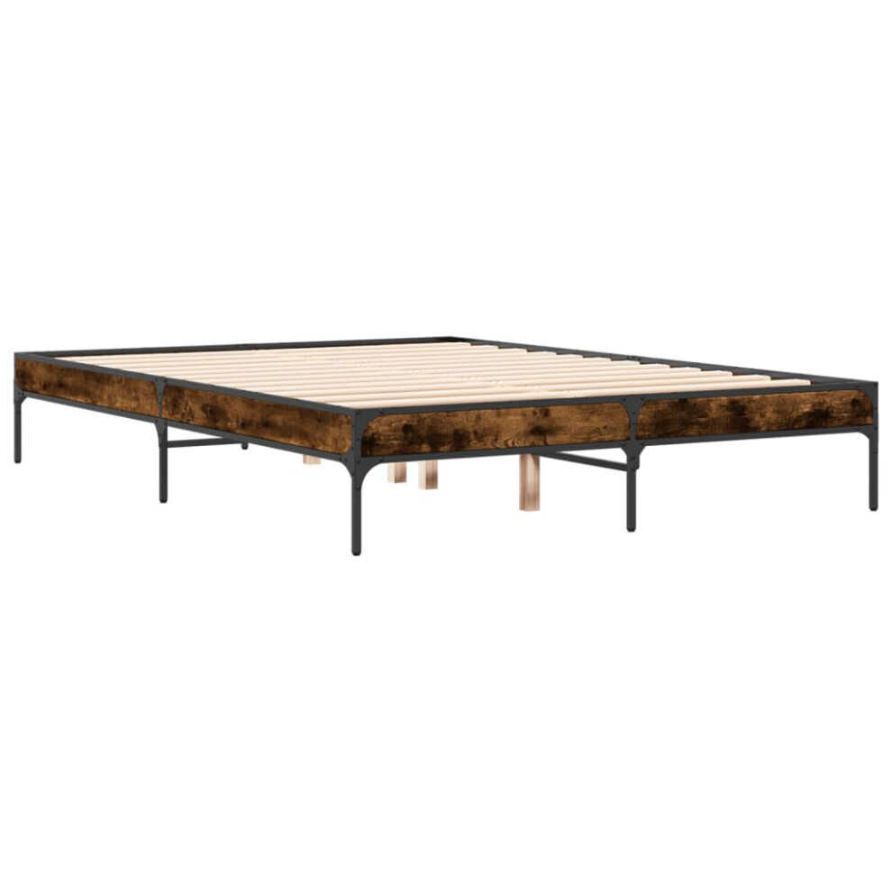 Vidaxl (Smoked Oak, 135 X 190 Cm) Bed Frame Home Bed Base Mattress Foundation Engineered Wood And Metal