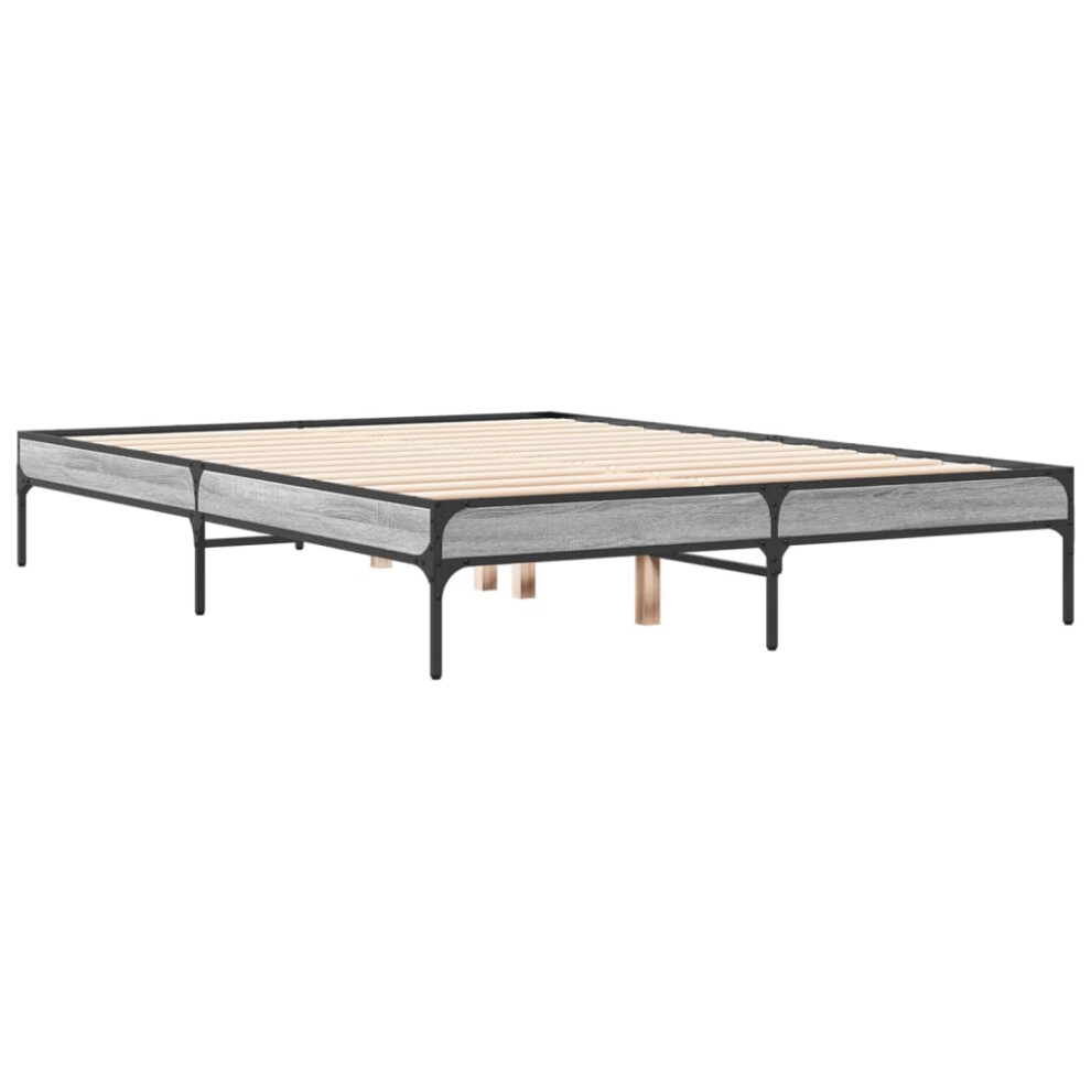 Vidaxl (Grey Sonoma, 135 X 190 Cm) Bed Frame Home Bed Base Mattress Foundation Engineered Wood And Metal