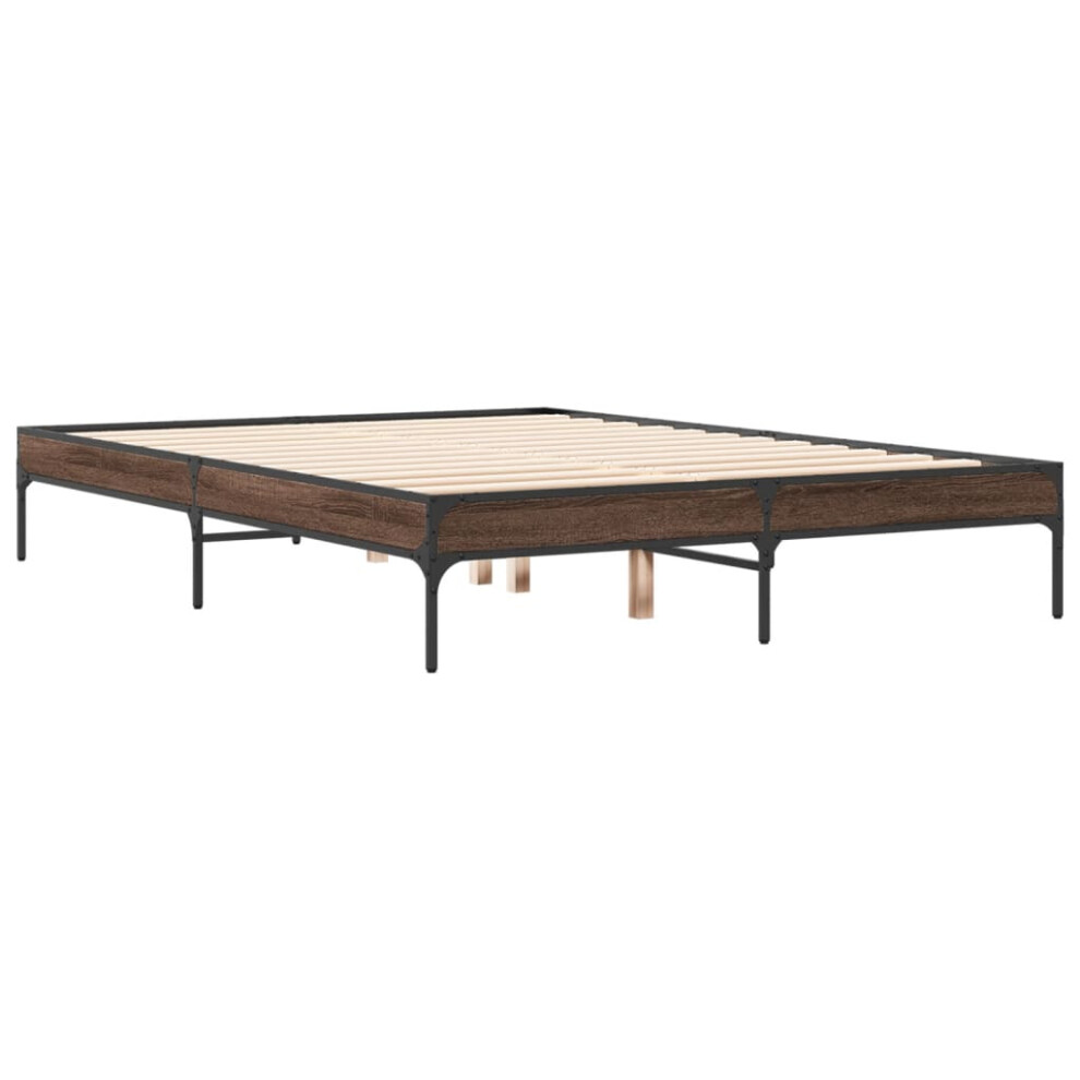 Vidaxl (Brown Oak, 135 X 190 Cm) Bed Frame Home Bed Base Mattress Foundation Engineered Wood And Metal